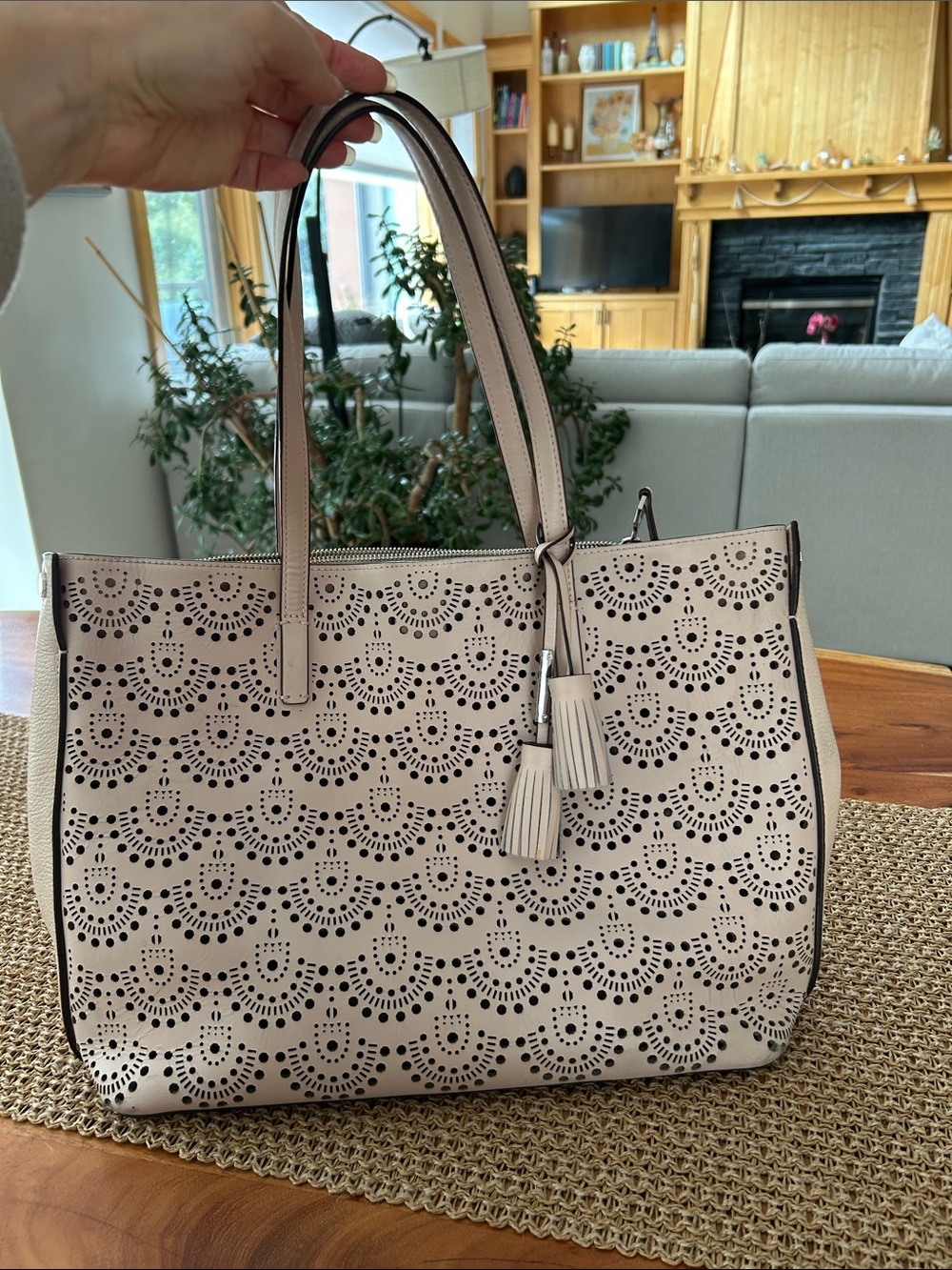 Louise et Cie Elay Perforated Leather Tote in pale dusty rose